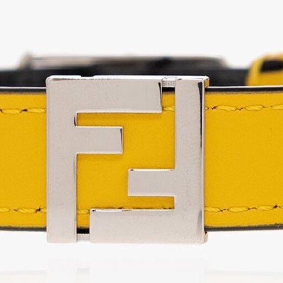 FENDI 'FF Metal Logo Reversible Bracelet' Men's Canvas & Leather M Gry/Ylw NWT! - Picture 6 of 16